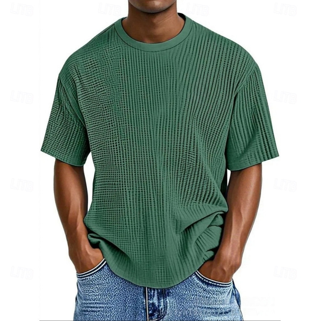 Per uomo Maglietta Waffle Maglietta Camicia a Maniche Corte Manica Corta Girocollo Estate Primavera Tinta unica Streetwear Elegante Tempo libero Jacquard Quotidiano All'aperto Vacanza Bianco Nero del 2026 a $18.99 –P8