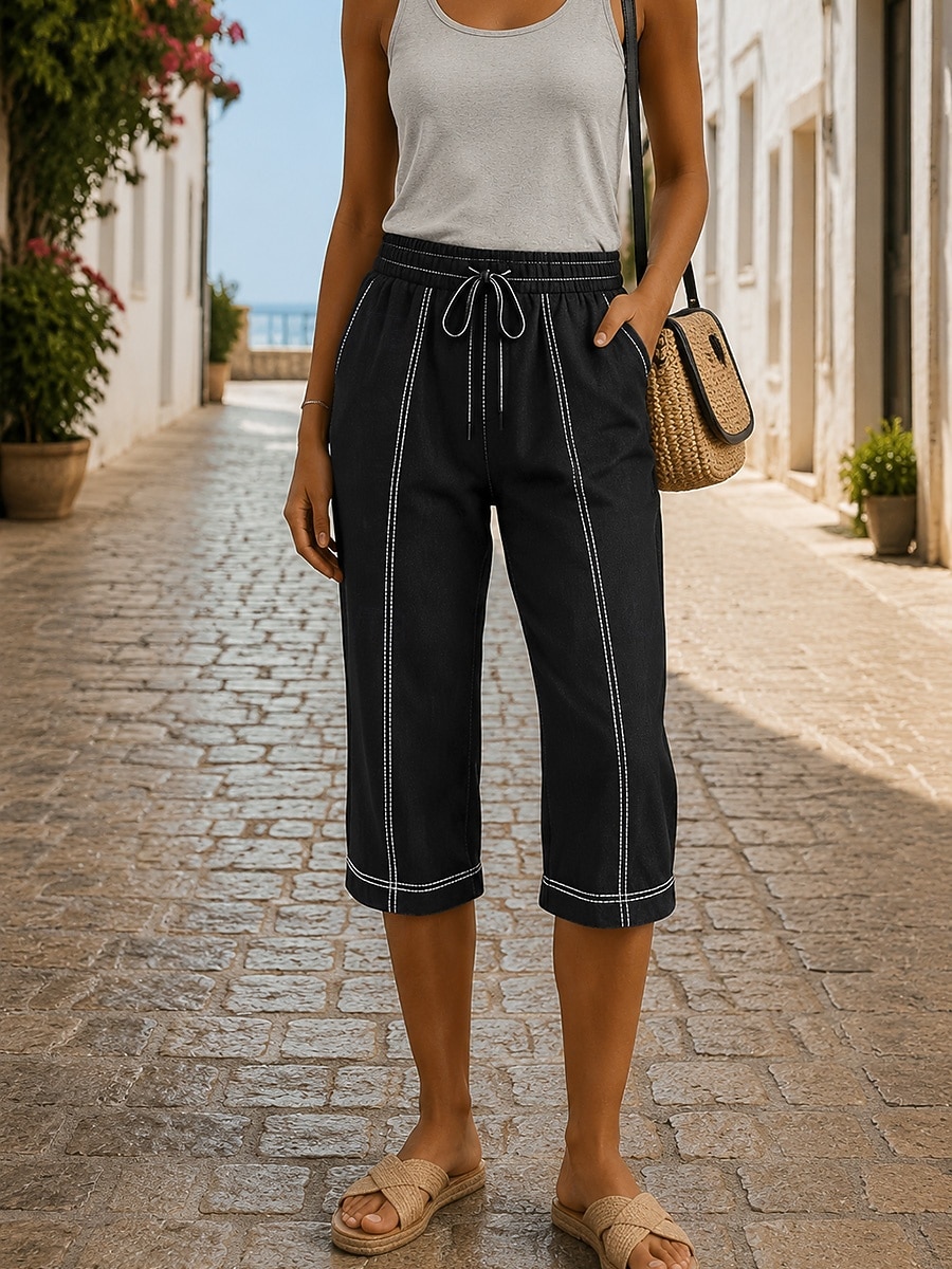 Per donna Pantaloni capri Finto cotone e lino Raffreddamento Vacanza Casual Capri Vita Alta Marrone scuro Nero Bianco Azzurro cielo Estate Primavera Autunno del 2026 a $24.99 –P5