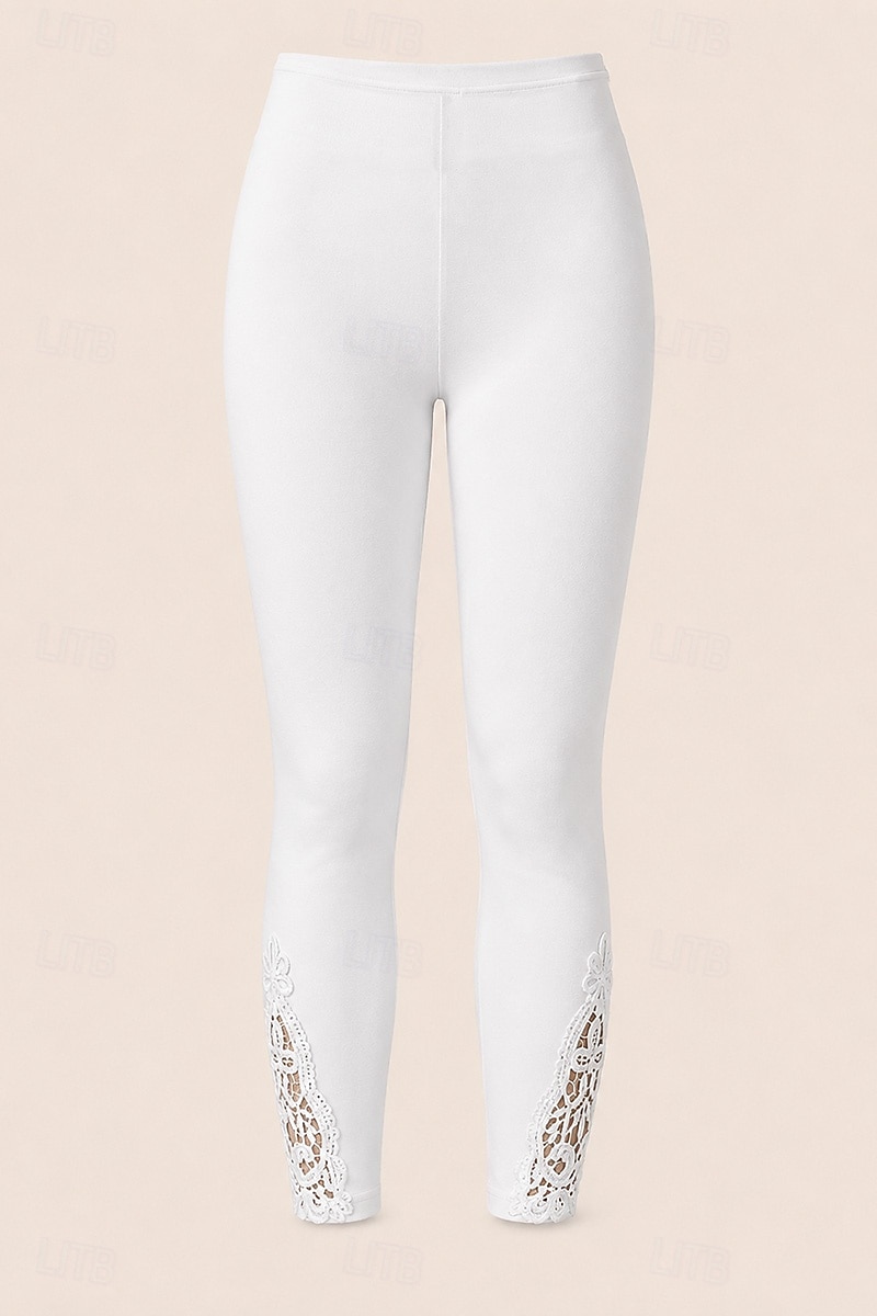 Mujer pantalones cortos capri Polainas Leggings cómodos Vacaciones Moda estilo costero de la abuela Hasta el Tobillo Media cintura Color sólido Encaje Comodidad Elástico Diario Casual Diario Negro 2026 - $10.99 –P3