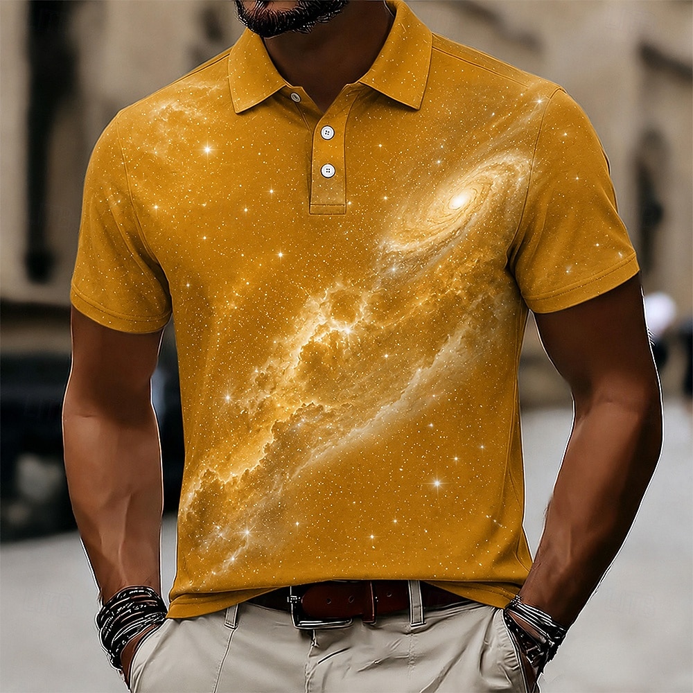 Bărbați Galaxie Tricouri polo Manșon scurt Tricouri de polo Cămăși cu guler Casual Îmbrăcăminte Atletică Imprimare 3D Nasturi Material Plasă care Respiră Vară Primăvară Albastru piscină Negru Galben 2026 - $22.99 –P3