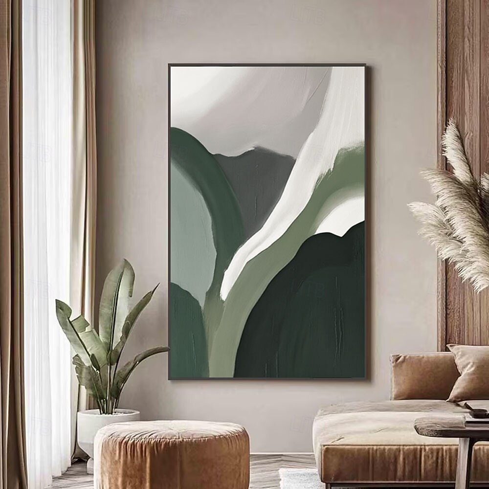 Handmade Large Sage Green Abstract Oil Painting On Canvas Minimalist ...