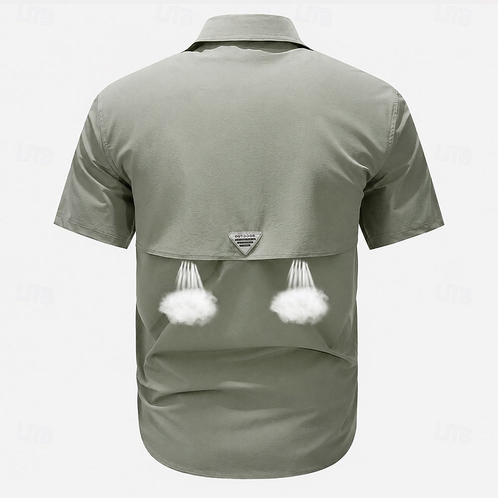 Men's Cross Fishing Shirts Cargo Shirt Utility Shirt Short Sleeve Sports & Outdoors Tactical Outdoor Streetwear Spring & Summer Shirt Collar Quick Dry Mesh Black Light Green Army Green Navy Blue Brown 2026 - $27.99 –P9