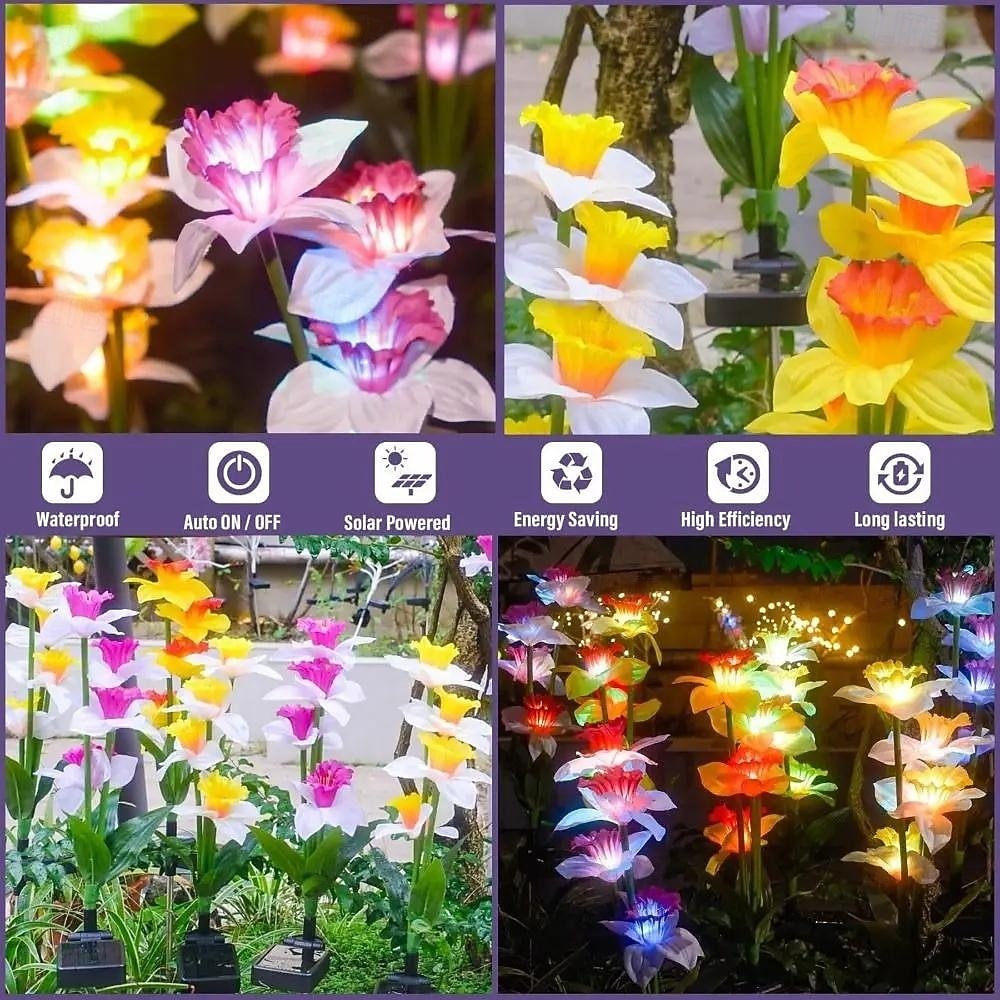 2pc New Solar Narcissus Pole Emits Warm Light, Petal Color Gradient Effect, Courtyard Garden Decoration Light, Lawn Light 2026 - $35.99 –P7