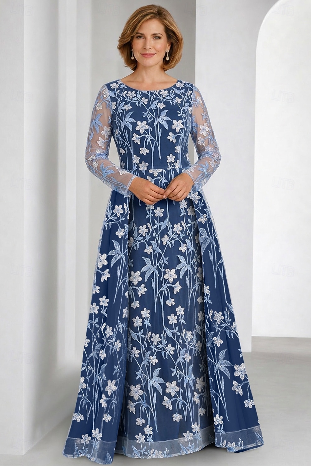 Dos Piezas Corte A Hasta el Suelo Vestido de Madrina Manga Larga Camiseta con cuello redondo Elegante Vintage Embellecido Formal Invitado a la boda Fiesta de Boda Encaje con Bordados Apliques 2026 - $194.99 –P1