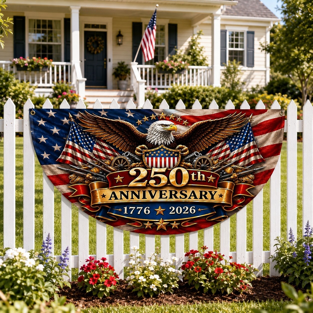 Wimpelkette zum 250. Jahrestag der Unabhängigkeit der USA (1776–2026), halbrunder Fächer, patriotische amerikanische Wimpelkette für den Außenbereich, z. B. für Haus, Veranda, Garten oder als Dekoration zum Unabhängigkeitstag. 2026 - $24.99 –P1