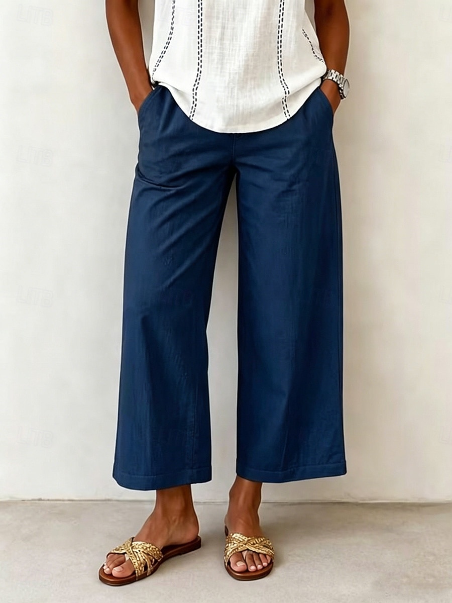 Women's Wide Leg Trousers Casual Pants Vacation Fashion Streetwear Full Length High Waist Plain Pocket Elastic Waist Comfortable Breathable Inelastic Daily Vacation Street Light Gray Dark Grey Black 2026 - $10.49 –P14