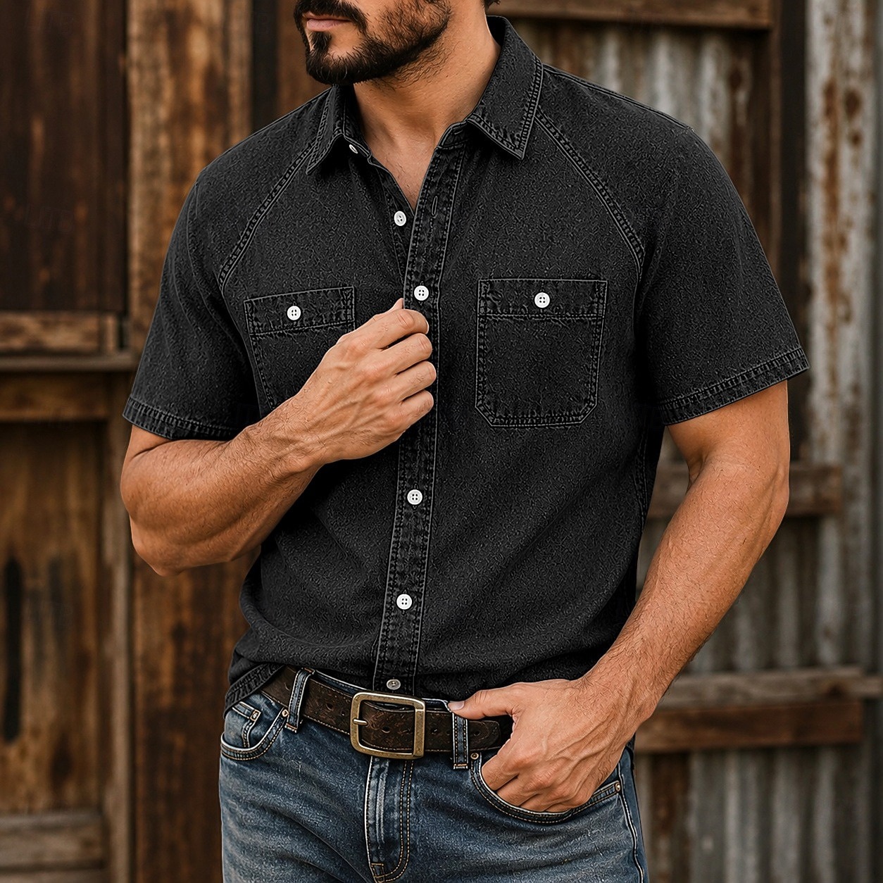 SoftFade™ Men's Shirt Casual Shirt Acid Wash Shirt Garment Dyed Black Light Green Blue Purple Green Short Sleeve Plain Shirt Collar Casual Daily Clothing Apparel Elegant Fashion Casual 2026 - $31.99 –P10