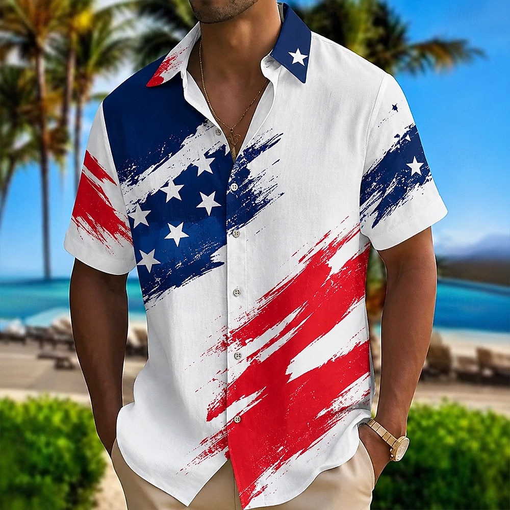 Cămașă pentru bărbați Steagul American cămașă de vară mânecă scurtă patriotică purtare de zi cu zi stradă vară primăvară cu imprimeu 3D față un buzunar cămașă cu butoni albastru roșu 1 roșu albastru 2026 - $25.99 –P4