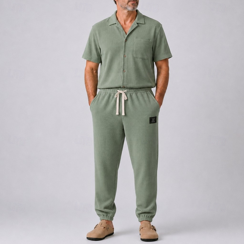 Herren-Jogginghose mit Waffelmuster – grün 2026 - $36.99 –P9