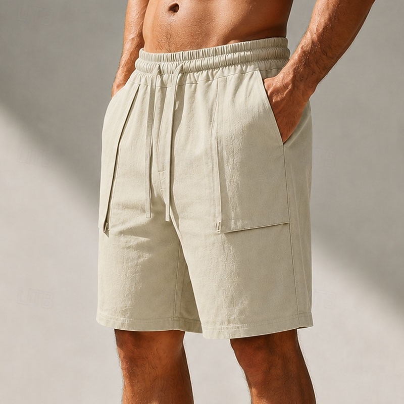 Men's Shorts Linen Shorts Summer Shorts Beach Shorts Drawstring Pocket 3D Solid Comfort Breathable Knee Length Daily Outdoor Holiday Vacation Fashion Khaki White Inelastic 2026 - $21.99 –P3