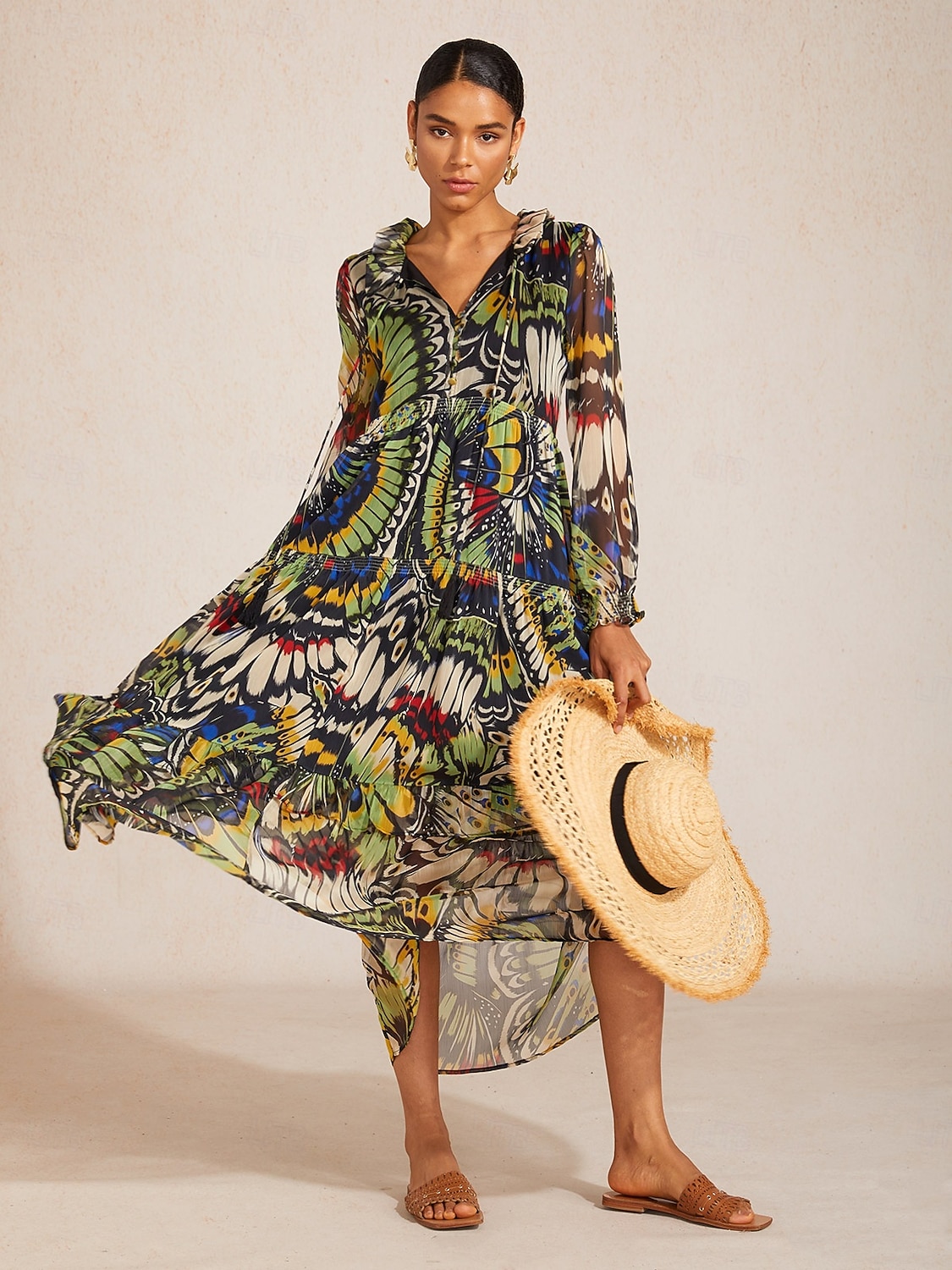 Jungle Butterfly Flowy Chiffon Maxi Dress 2026 - $171.99 –P3