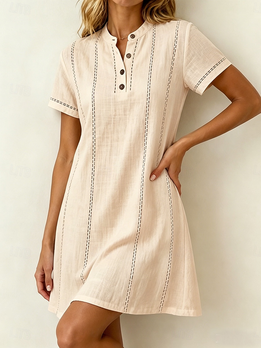Women's Mini Dress Shirt Dress White Dress Casual Dress Elegant Fashion Modern Outdoor Vacation Going out Regular Fit Striped Short Sleeve V Neck White Pink Sky Blue Apricot Summer Spring 2026 - $28.99 –P3