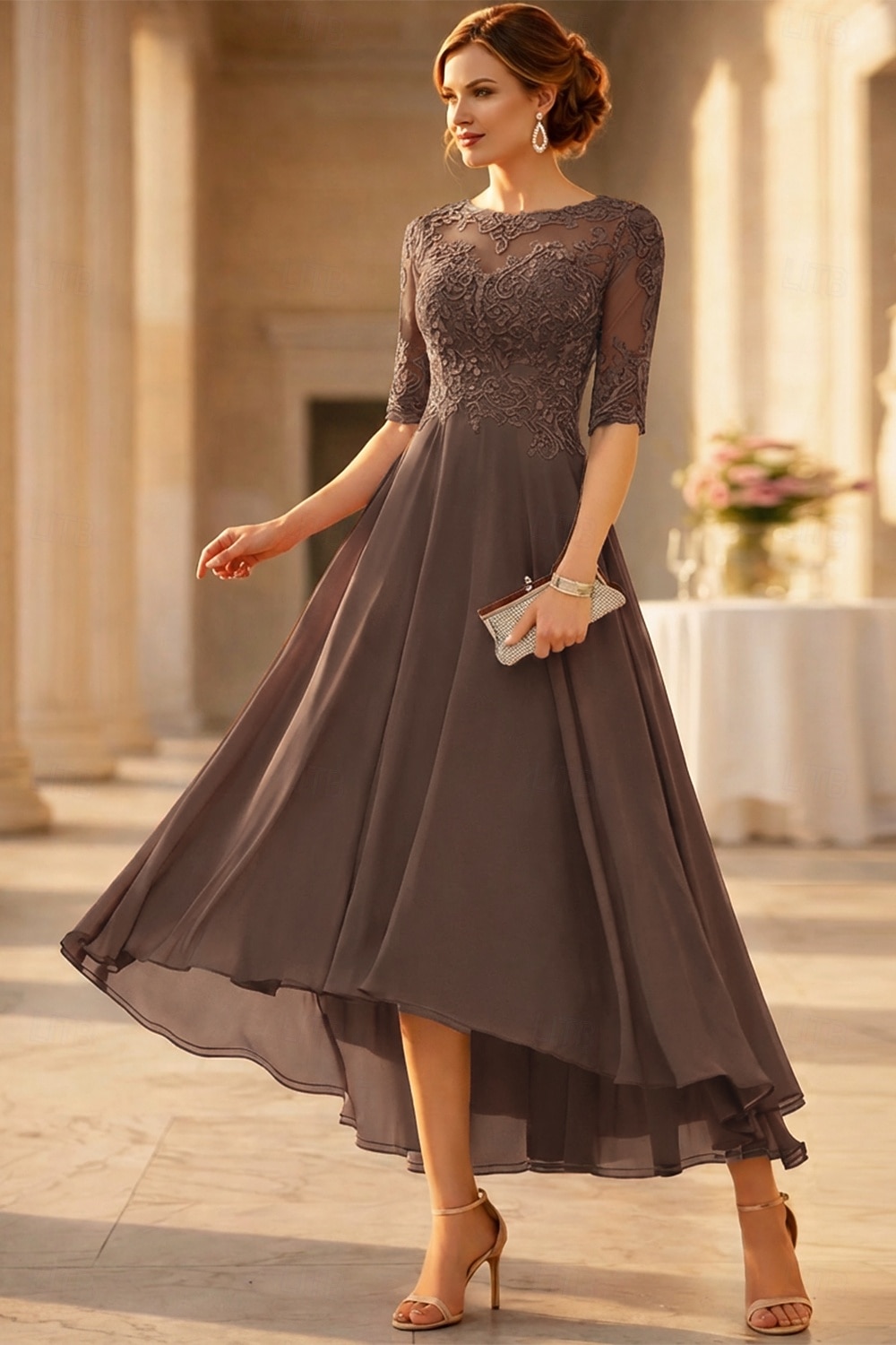 Linea ad A Lunghezza alla caviglia Vestito da Festa Abito da Cocktail Abito da invitata a nozze Abito da cerimonia per signora Mezza Manica Girocollo Elegante Ospite di nozze Ricevimento di del 2026 a $172.99 –P10