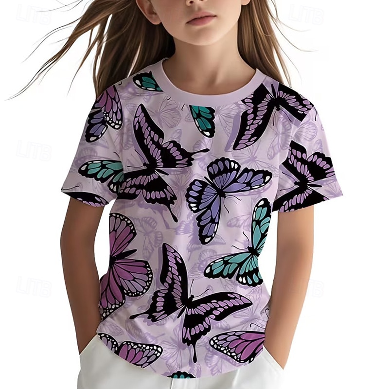 Ragazze 3D Grafico Farfalla Maglietta Manica Corta Stampa 3D Estate Primavera Sport Moda Streetwear Bambini 5-12 anni Girocollo Casuale Quotidiano All'aperto Vestibilità regolare del 2026 a $13.49 –P9