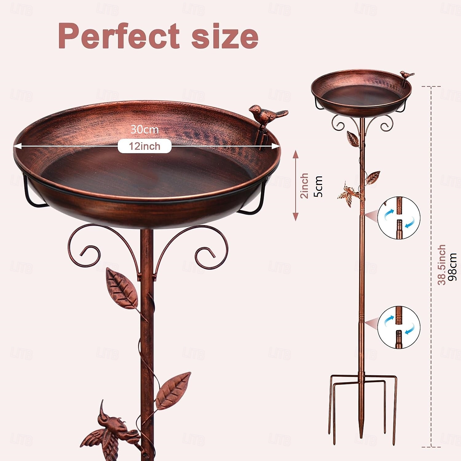 Metal Bird Bath for Outside with 2 Bird Decor, Hummingbird on Pole & Sparrow on Bowl, 98cm 38.5 Inch Height Garden Birdbath, 30cm 12 Inch Antique Bronze Freestanding Birdfeeder Bath for Yard Patio 2026 - $33.99 –P2