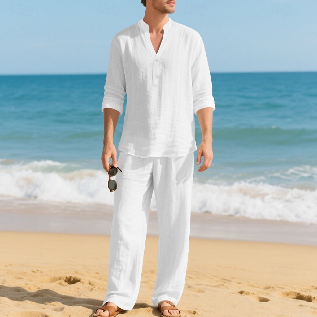 Per uomo Due pezzi Camicia popover Set Camicia E Pantaloni Impostare Semplice Casuale Quotidiano Vacanza Scollo a V Manica Lunga Estate Primavera Moda Casual Confortevole Abbigliamento del 2026 a $40.99 –P6
