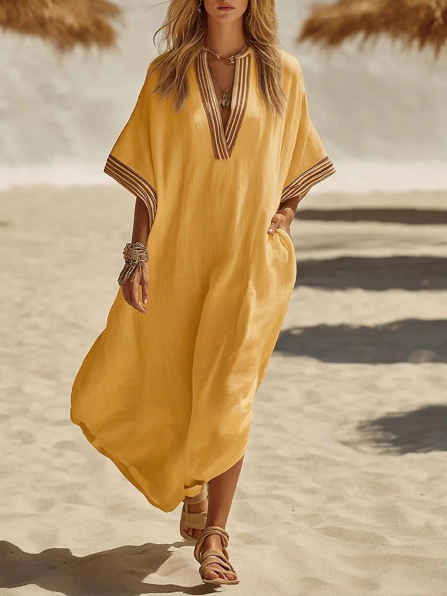 Femmes Robe maxi Robe Décontractée Robe d'été Basique Classique Quotidien Vacances Coupe Ample Uni Demi Manches Col en V Kaki Jaune Rose Claire Châtaigne Foncé Été Printemps de 2026 ? $32.99 –P4