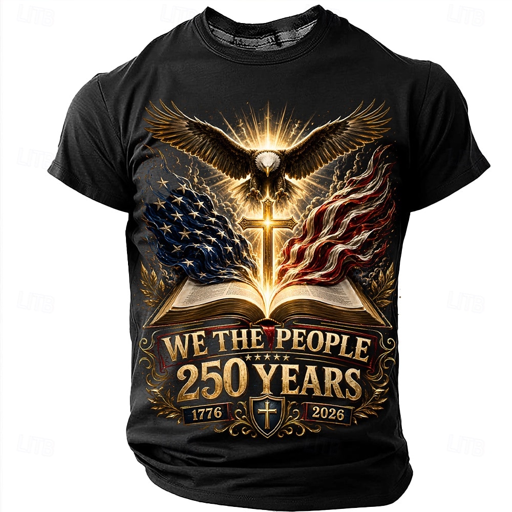 2026 250º Camisetas Masculinas T-Shirt Bandeira dos EUA 1776 de Manga Curta Impressão 3D Camiseta Colar Redondo Patriótica Festival Diário Azul Preto Vermelho Verão Primavera Roupas Vestuário S M L de 2026 por $18.99 –P1
