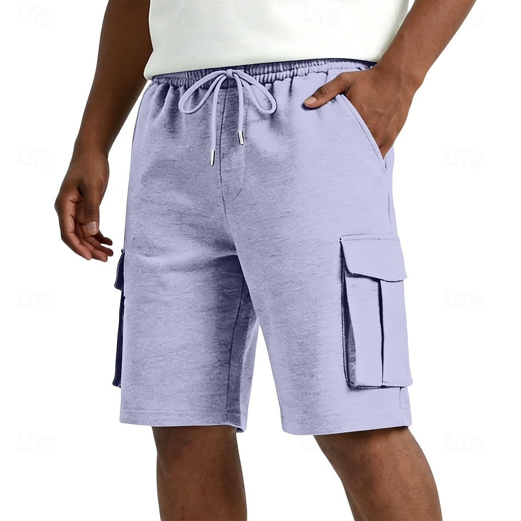 Men's Cargo Shorts Shorts Summer Shorts Casual Shorts Jacquard Pocket Elastic Waist Plain Comfort Breathable Knee Length Casual Outdoor Beach Vacation Fashion Black White Micro-elastic 2026 - $24.99 –P3