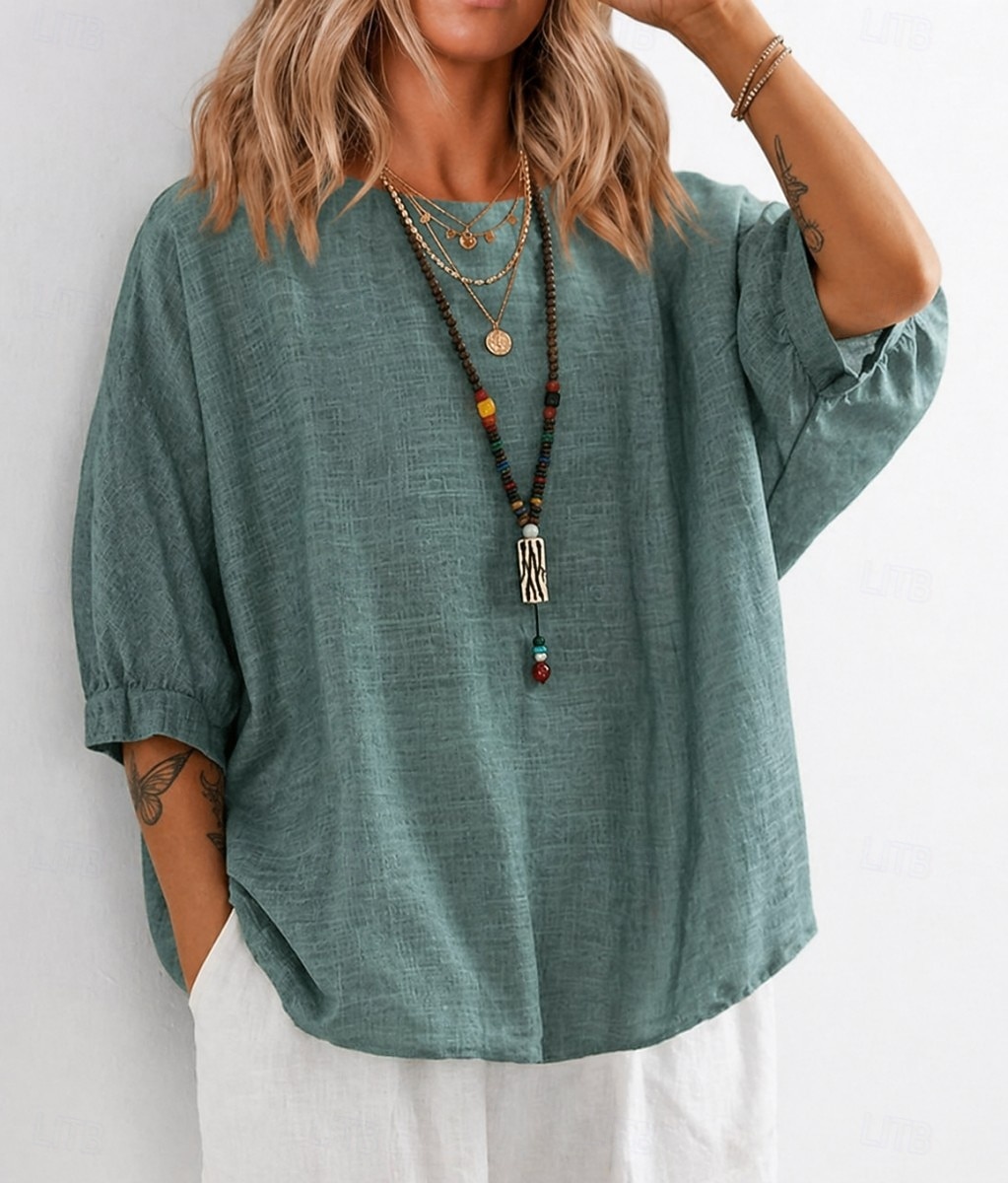 Women's T Shirt Tee Top Solid Color Vintage Stylish Casual Half Sleeve Crew Neck Regular Tops Daily Going out Vacation Wear Blue Pink Purple Green Summer Spring 2026 - $19.99 –P3