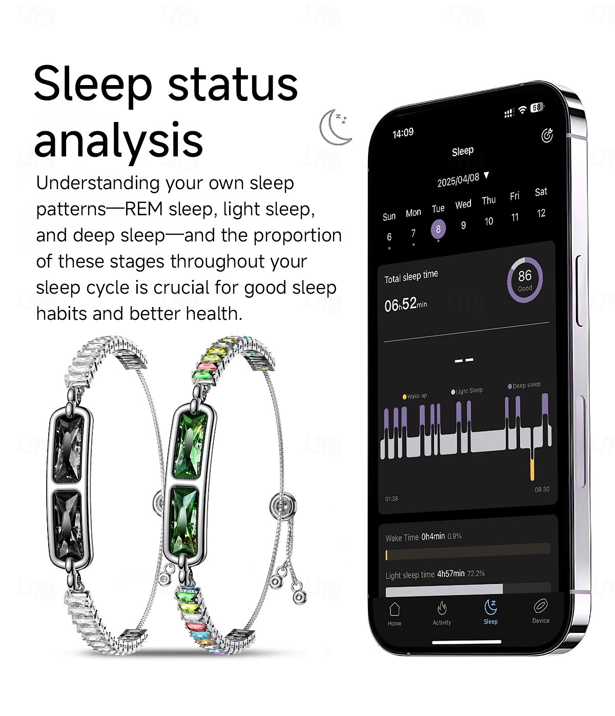 Elegant Smart Bracelet for Women, Jewelry Fitness Tracker with Sleep & Activity Tracking, IP68 Waterproof Smart Jewelry with App Sync, Long Battery Life, Adjustable Crystal Bangle, Fashion Gift 2026 - $51.99 –P6