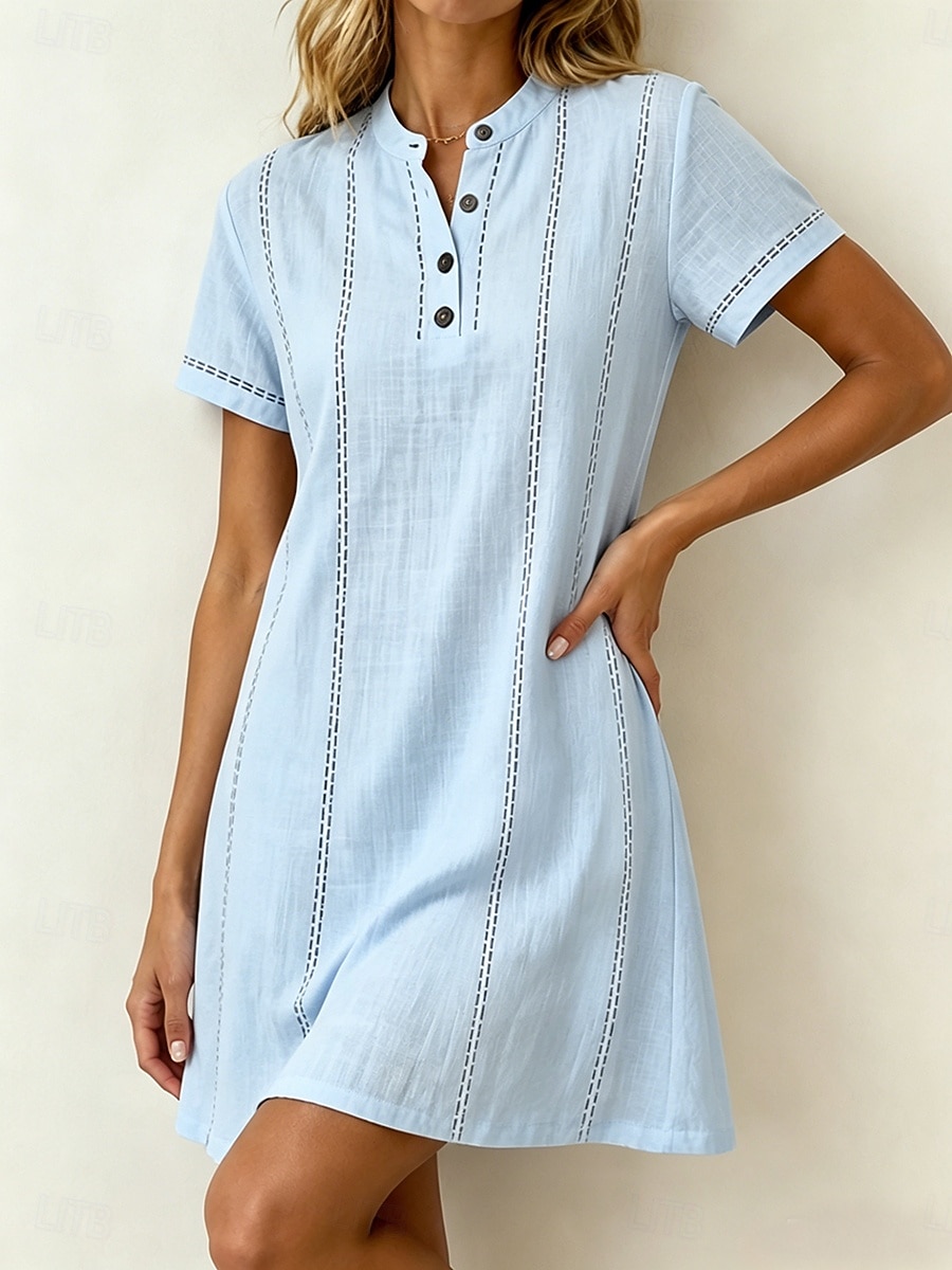 Women's Mini Dress Shirt Dress White Dress Casual Dress Elegant Fashion Modern Outdoor Vacation Going out Regular Fit Striped Short Sleeve V Neck White Pink Sky Blue Apricot Summer Spring 2026 - $28.99 –P4