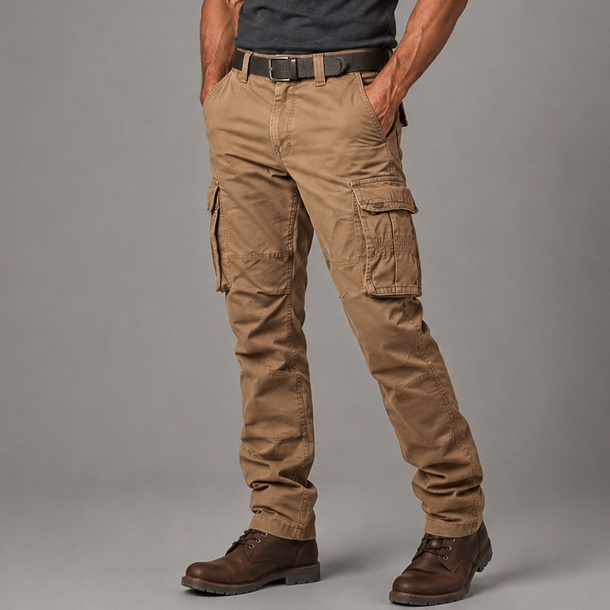 Pantaloni da uomo 100% cotone, cargo, da trekking, multitasche, gamba dritta, comodi, traspiranti, casual, per tutti i giorni, per attività all'aperto, streetwear, verde kaki del 2026 a $59.99 –P7