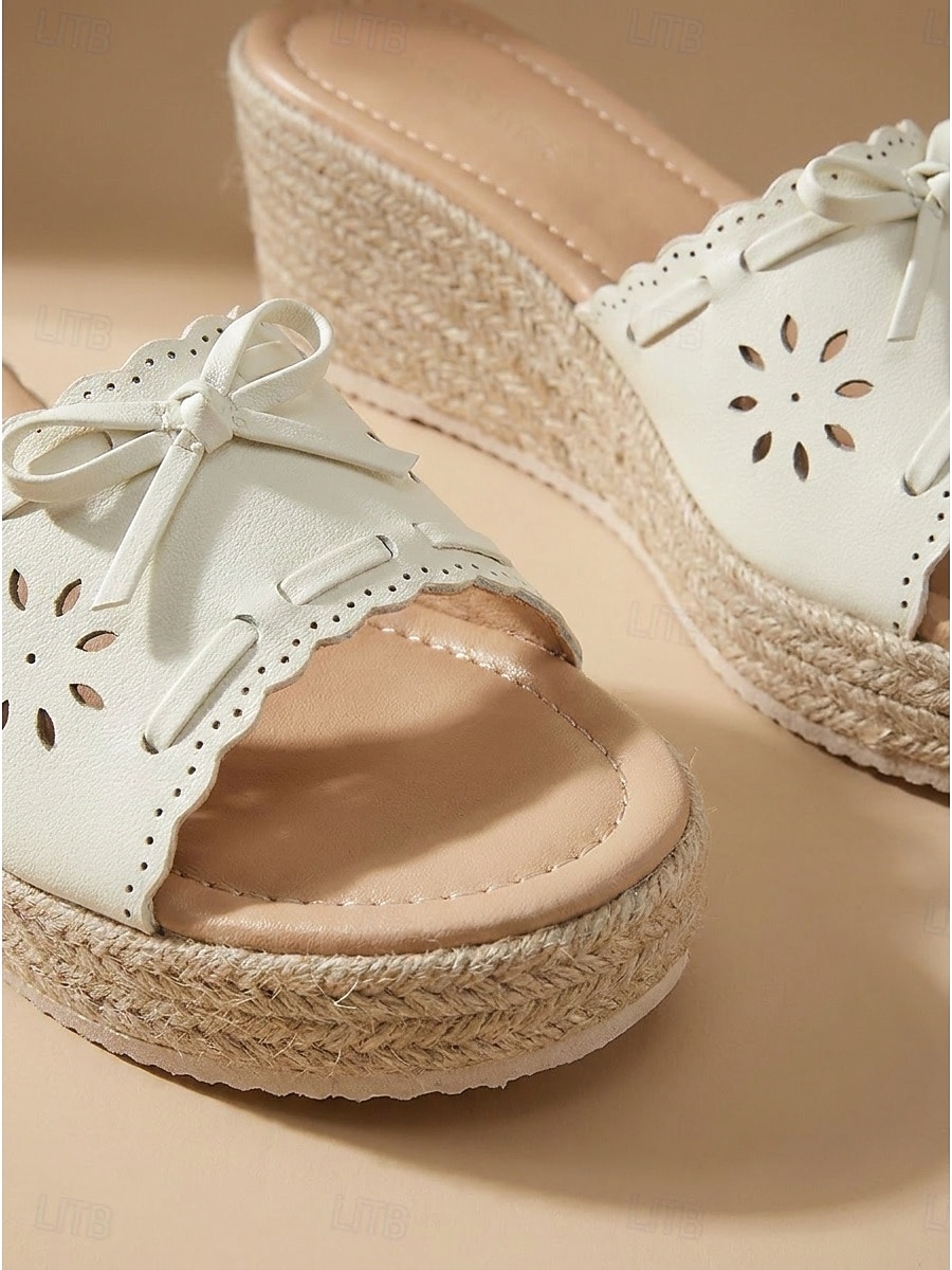 Hellblaue Espadrille-Keilsandalen für Damen – elegante, lasergeschnittene Pantoletten mit Schleifendetail für luxuriöse Kreuzfahrten und sommerliche Deckpartys &tropische Resortbekleidung 2026 - $32.99 –P4