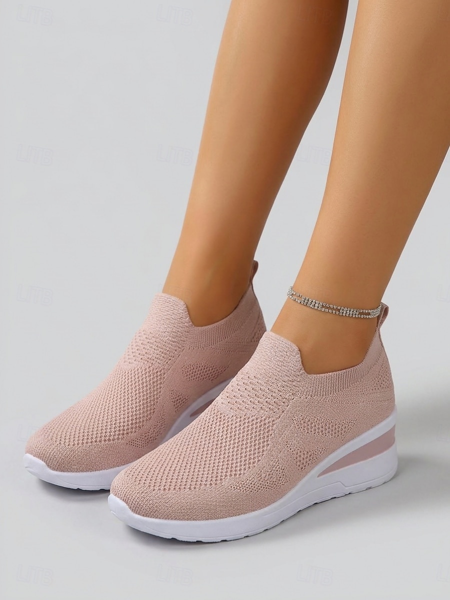 Teniși slip-on albi tricotați cu platformă pentru femei – pantofi sport ușori și respirabili, pentru activități în aer liber, plimbări, călătorii și purtare zilnică 2026 - $32.99 –P4