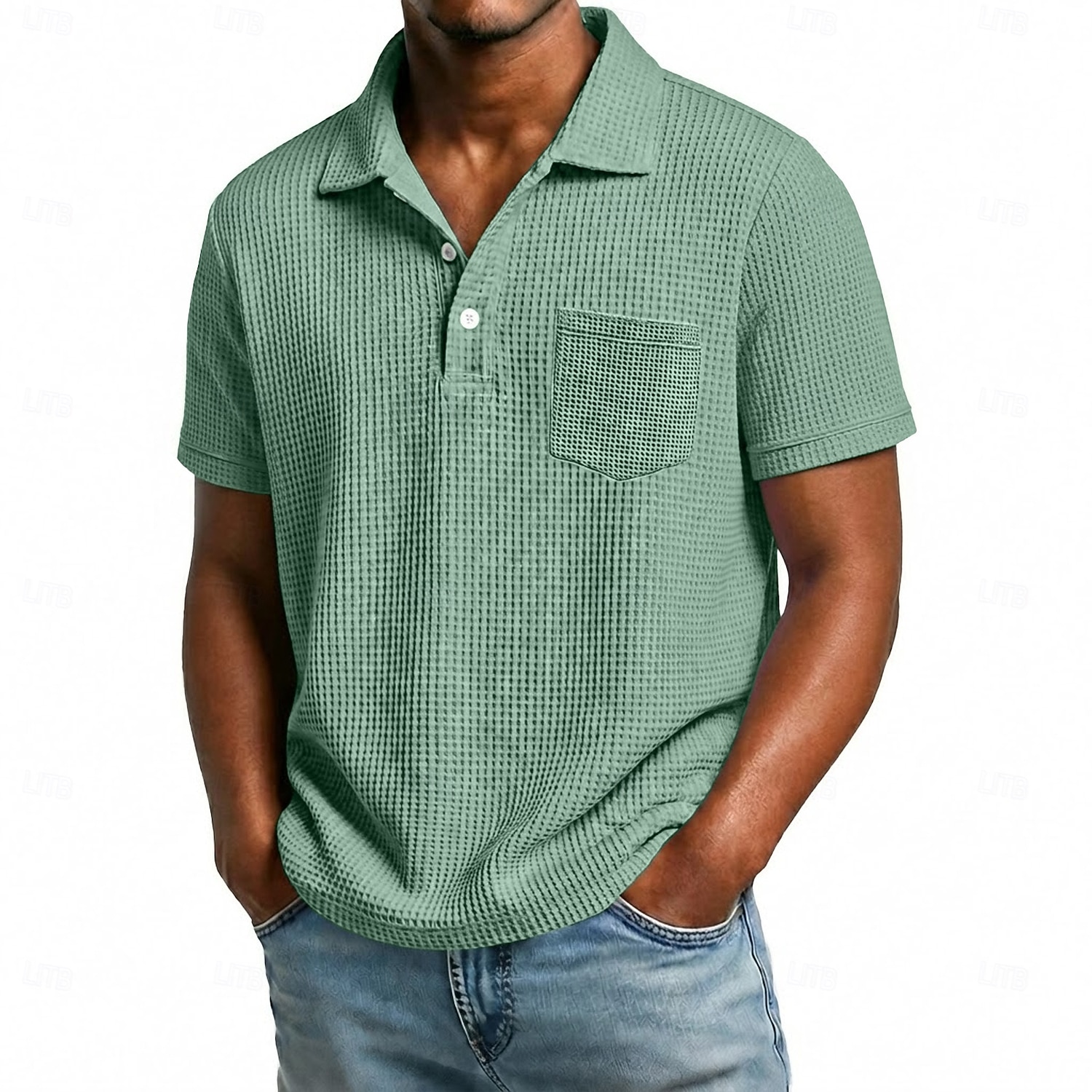 Men's Golf Shirt Waffle Knit Polo Shirt Casual Business Classic Short Sleeve Fashion Modern Solid Color Plain Buttons Summer Spring All Seasons Regular Fit White Light Green Burgundy Navy Blue Dark 2026 - $21.99 –P1