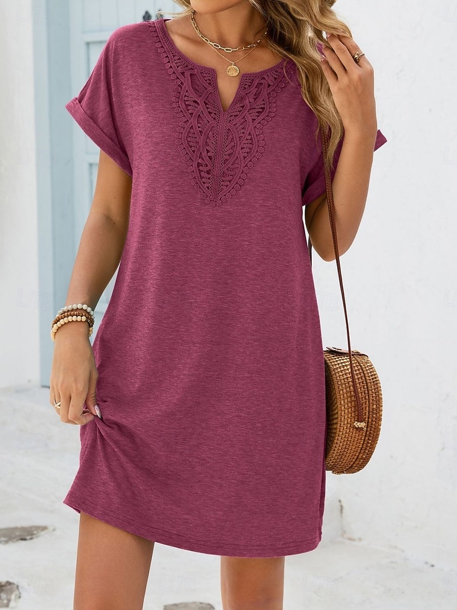 Women's Mini Dress Shift Dress Summer Dress Casual Daily Loose Fit Plain Short Sleeve V Neck Blue Navy Black Wine Summer 2026 - $27.99 –P5