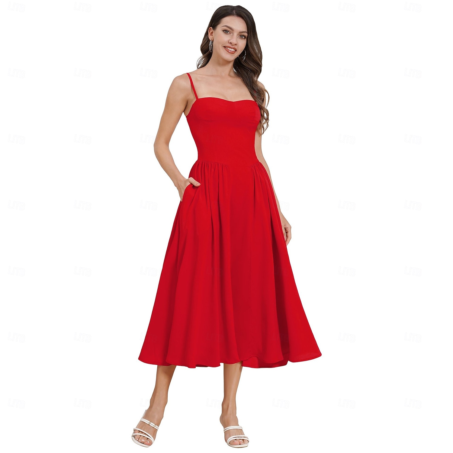 Anos 50 Retro Vintage Até o Tornozelo Vestidos Vestido swing Alças Finas Côr Sólida Justo & Evasê Balanço Fantasia Mulheres Dia dos namorados Festa de Chá Casual / Diário Adulto Vestido Verão de 2026 por $37.99 –P1