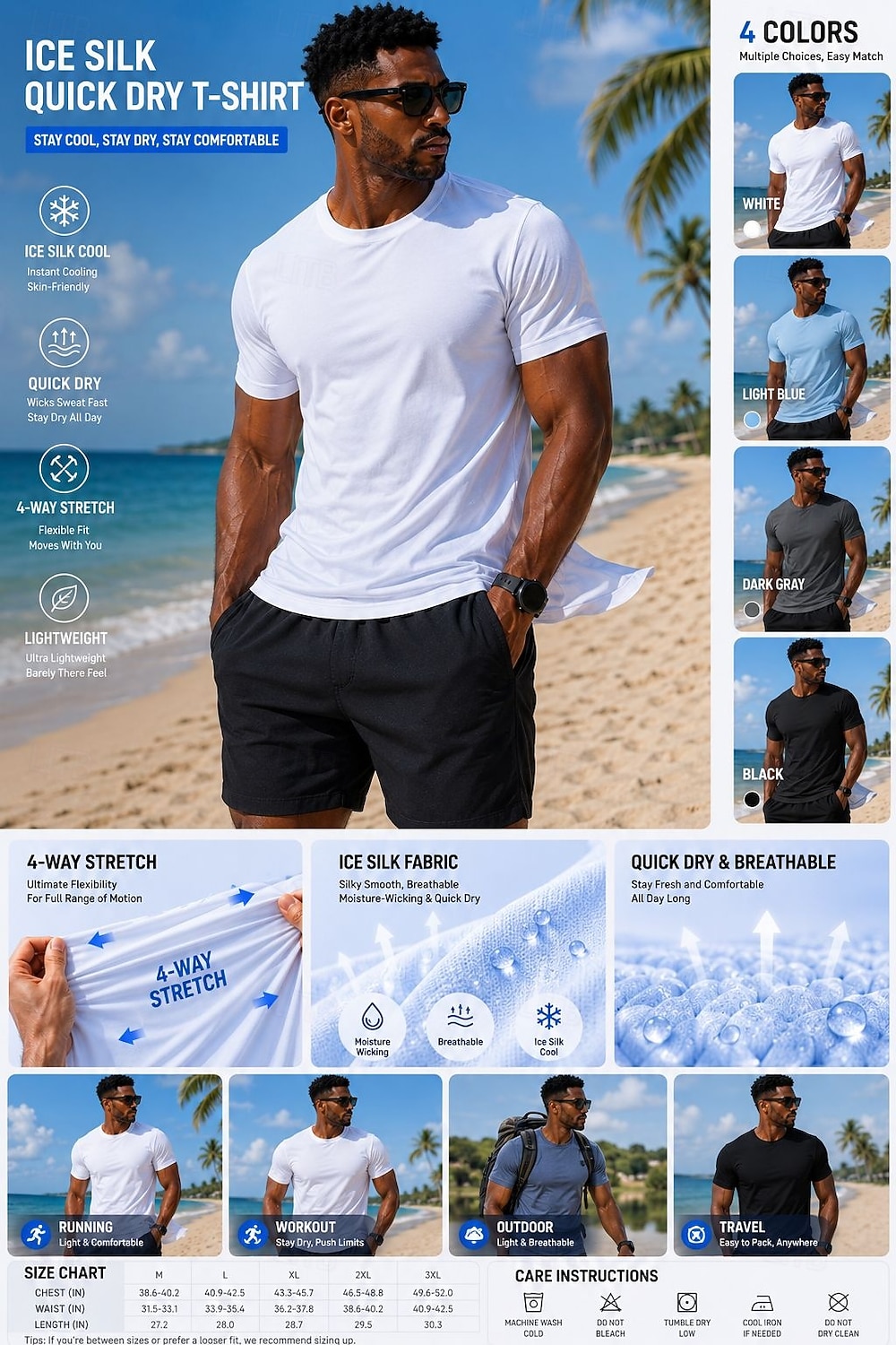 Men's T Shirt Tee Top Short Sleeve Crew Neck Summer Spring Plain Casual Athletic Quick Dry Slim Plain Casual Daily Sports Light Blue Black White Top Tee for Men 2026 - $20.99 –P2