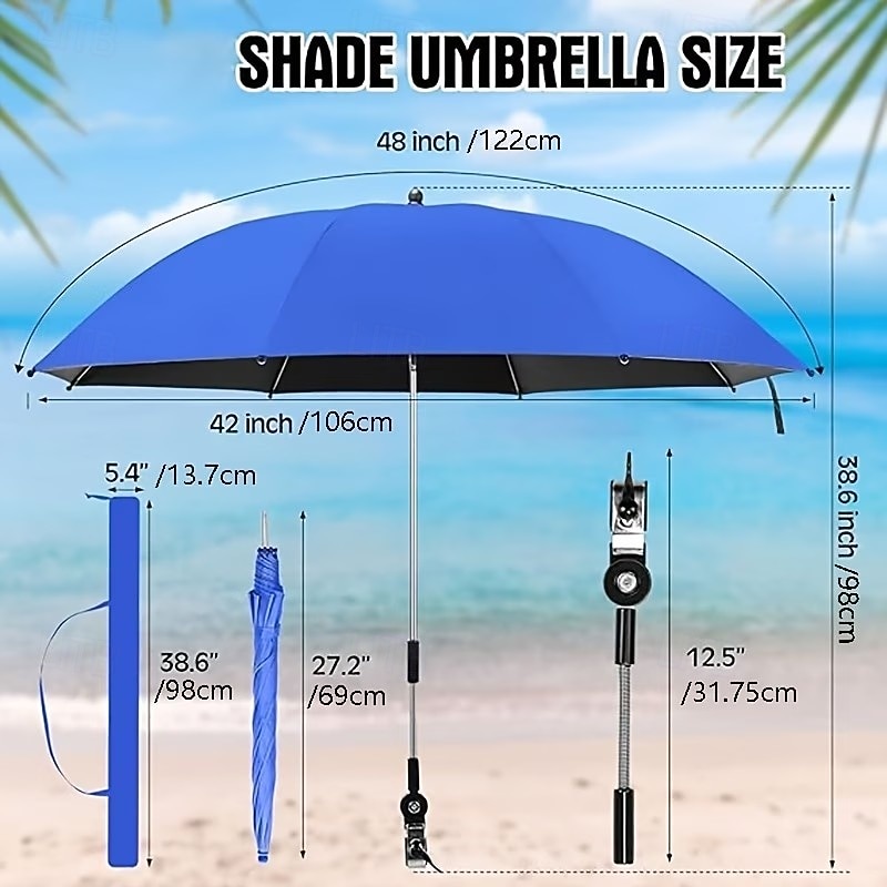 Chair Beach Umbrella with Clamp,  Adjustable Umbrella, Suitable for Chairs, UPF50 Outdoor Patio Umbrella, Suitable for Beach Chairs, Patio Chairs, Wheelchairs, Camping Chairs, Golf Cart Umbrella 2026 - $30.99 –P7