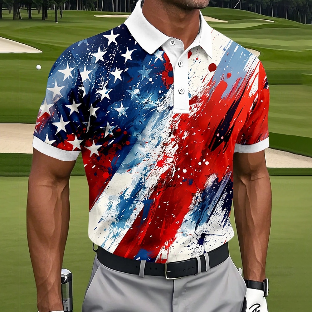 4th of July 2026 250th Men's American US Flag Golf Sports Polo Shirts Short Sleeve Polo Shirts Lapel Casual Athleisure Daily Wear 3D Print Buttons Summer Spring Blue 1 Blue 3# Blue 2# 2026 - $22.99 –P2