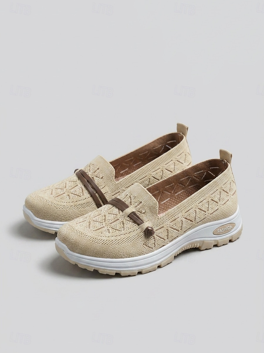 Baskets beiges respirantes pour femmes - chaussures de marche confortables à enfiler avec bride décorative en similicuir, baskets décontractées antidérapantes pour un usage quotidien, les voyages et de 2026 ? $24.99 –P1