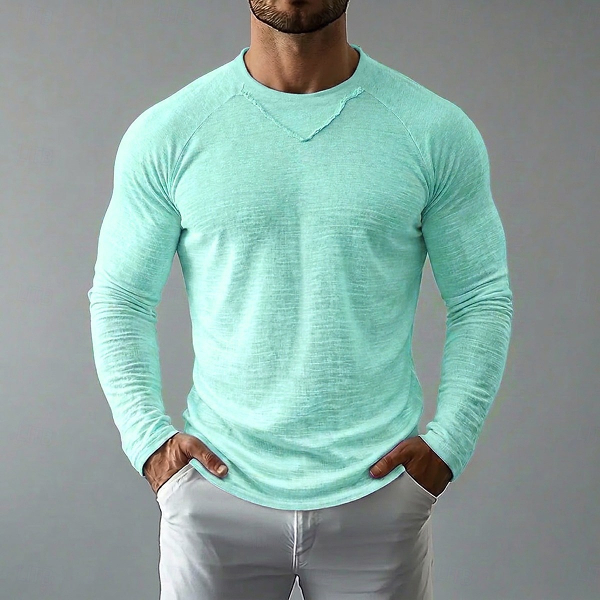 Homens Camiseta de linho Manga Longa Gola Redonda Primavera Verão Verão Primavera Côr Sólida Tecido Vintage Boêmio Casual Transparente Borda Crua Casual Férias Rua Preto Branco Azul Claro Top Tee de 2026 por $20.99 –P6