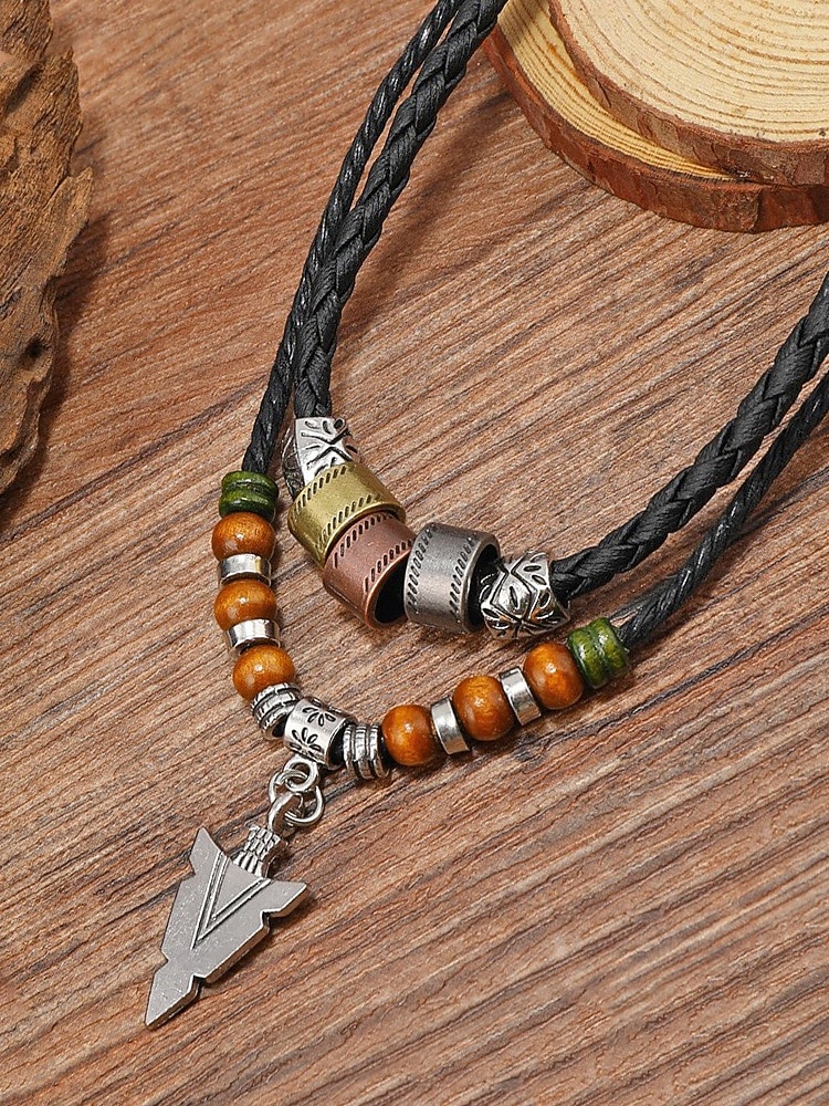 Collier pendentif flèche en alliage pour homme avec perles et cordon tressé – disponible en noir et marron, bijou décontracté et résistant idéal pour les vacances à la plage, le quotidien et les de 2026 ? $9.99 –P4