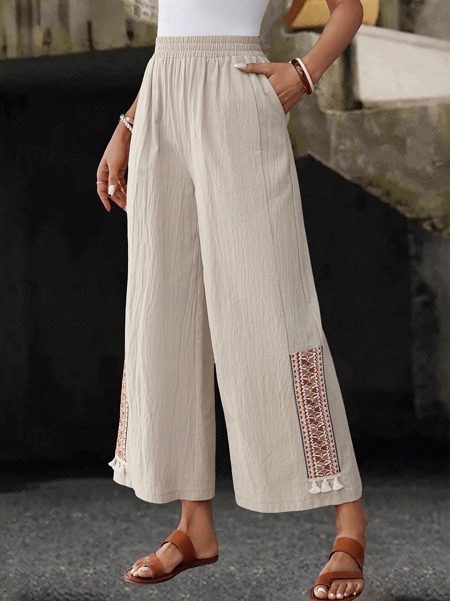 Per donna Gamba larga Pantaloni boho Pantaloni casual Moda Streetwear Casual Lunghezza intera Vita Alta Semplice Tasca Fascia Elastica Comodo Comodità Morbido Elasticizzato All'aperto Vacanza del 2026 a $24.99 –P1