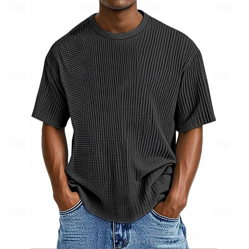 Per uomo Maglietta Waffle Maglietta Camicia a Maniche Corte Manica Corta Girocollo Estate Primavera Tinta unica Streetwear Elegante Tempo libero Jacquard Quotidiano All'aperto Vacanza Bianco Nero del 2026 a $18.99 –P5
