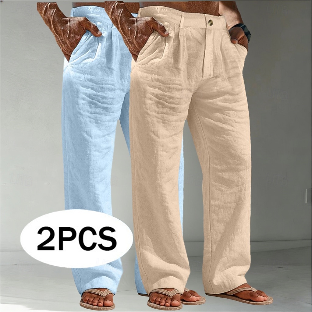 Voor heren Linnen broek Broek Zomerbroek Wijde broek Strandbroeken Zak Effen Comfort Ademend Volledige lengte Casual Dagelijks Buiten Vakantie Modieus Wit + kaki Bruin + Zwart Inelastisch 2026 - $45.99 –P1