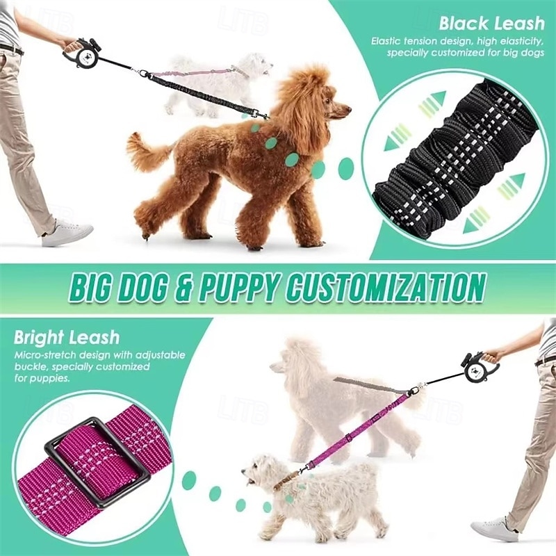 2pcs Dual Dog Leash Attachment - Double Leashes for Training Small to Large Dogs - Adjustable Strap Shock Absorbing Bungee Leashes 2026 - $20.99 –P5