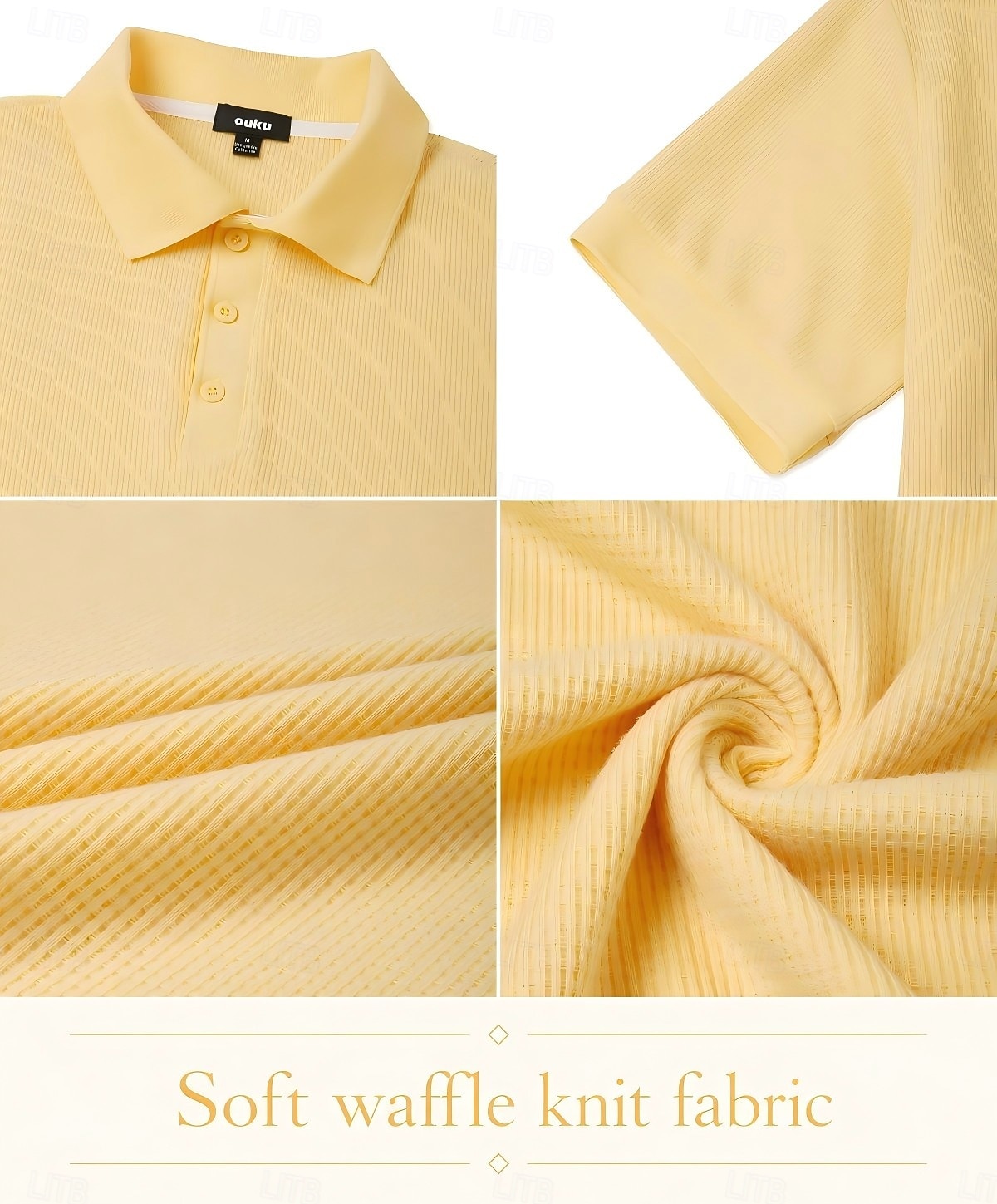Polo da uomo a nido d'ape - casual, a coste, con colletto polo, maniche corte - gialla del 2026 a $33.99 –P1