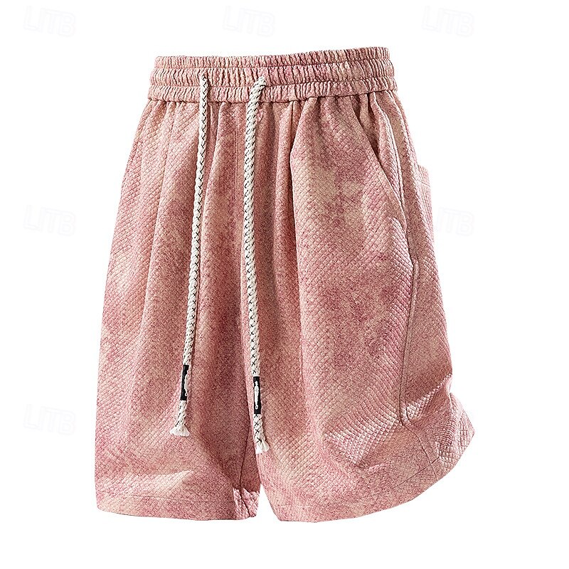 Men's Shorts Casual Shorts Textured Shorts Pocket Elastic Waist Plain Abstract Comfort Breathable Knee Length Casual Outdoor Beach Vacation Fashion Pink Apricot Stretchy 2026 - $21.99 –P6