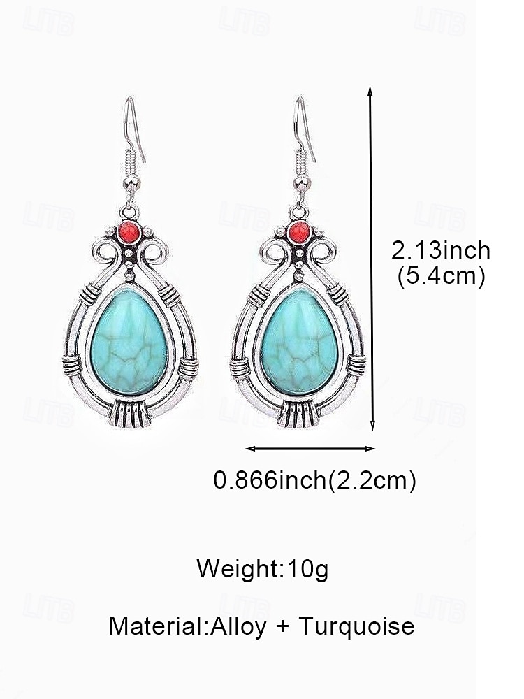 Women's Boho Turquoise Earrings - Vintage Alloy Teardrop Dangle Earrings with Ethnic Engravings for Summer Beach Vacation, Daily Casual Wear & Bohemian Hippie Jewelry Gift 2026 - $7.99 –P8