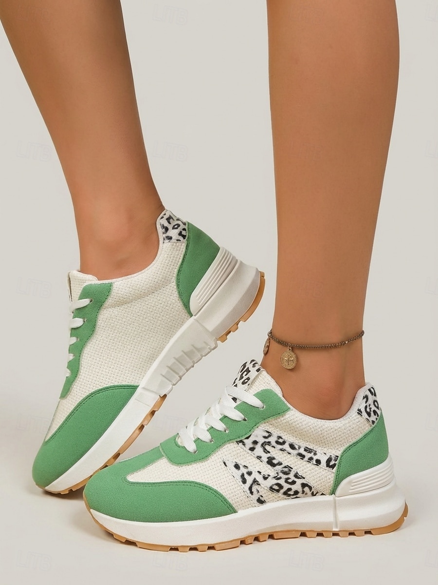 scarpe da ginnastica da donna verdi con stampa leopardata - scarpe basse con lacci, calzature casual comode per l'uso quotidiano, per camminare & viaggio del 2026 a $29.99 –P4
