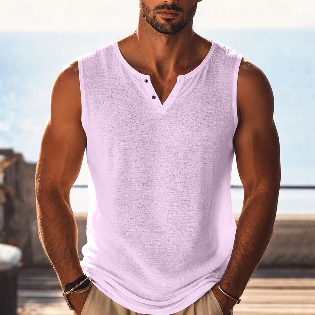 Homme Débardeur en lin T-shirt sans manches Chemise de batteur de femme Sans manches Col en V Henley Été Uni Mode Basique Bohème Mince Flexible Occasionnel Plage Vacances Noir Violet Vert T-shirt de 2026 ? $17.99 –P3