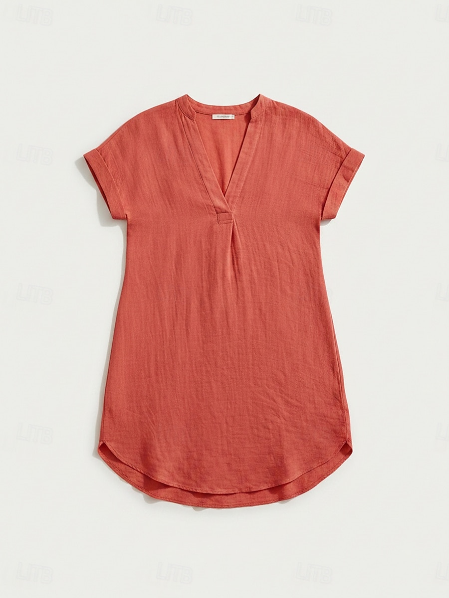 Femmes Robe Longueur Genou Robes en lin ancien Quotidien Mince Uni Manche Courte Col en V Kaki Rouge Orange Été de 2026 ? $26.99 –P4