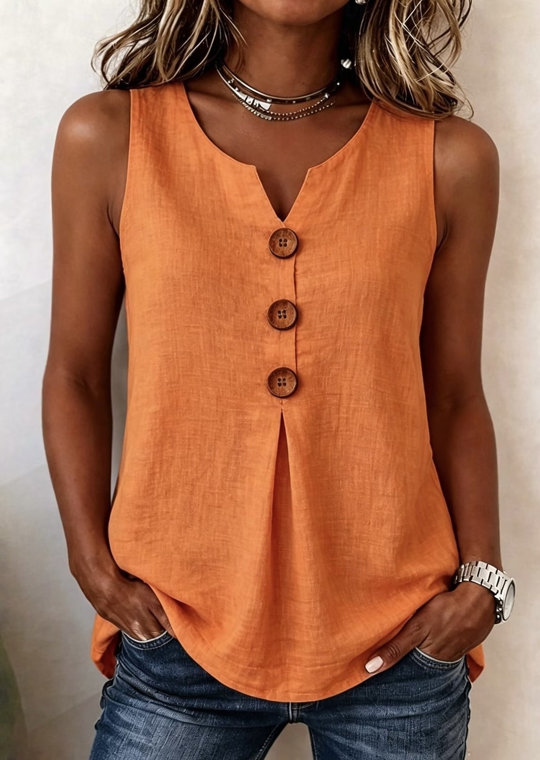 Mujer Blusa Color sólido Vintage Elegante Básico Sin Mangas Escote en Pico Tops largos Casual Diario Azul Piscina Blanco Rojo Naranja Verde Trébol Verano Primavera 2026 - $10.49 –P11