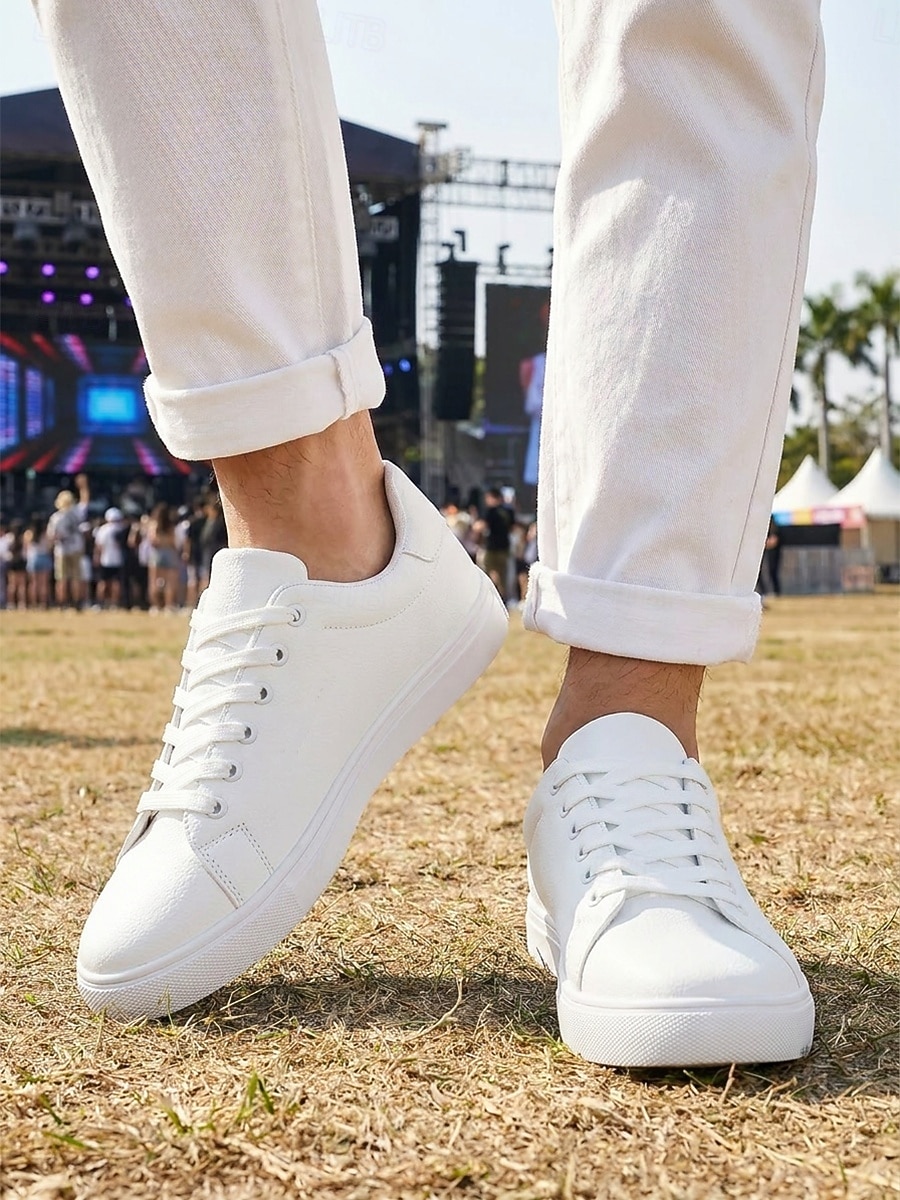 Men's White Music Festival Sneakers - Lightweight Comfort Lace-Up Casual Shoes - Minimalist Low-Top Footwear for Concerts, Outdoor Events, Travel and Everyday Leisure 2026 - $34.99 –P4